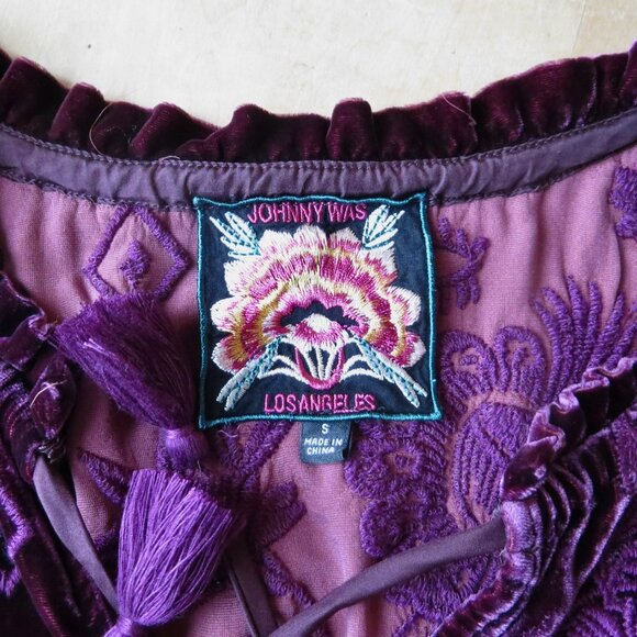 Johnny Was Velvet Burgundy Tunic Dress Size Small EmbroidereExcellent Condition - Picture 4 of 5